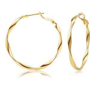 💫 Women Real Hoops Earrings Gold Big 24K Plated Lightweight Sterling Jewelry